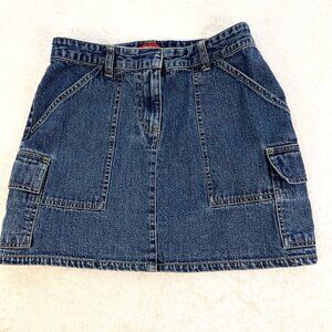 MOSSIMO Demin Mini Skirt Women Jr Size 7 Cargo Pockets Blue Zip Front Retro Vibe